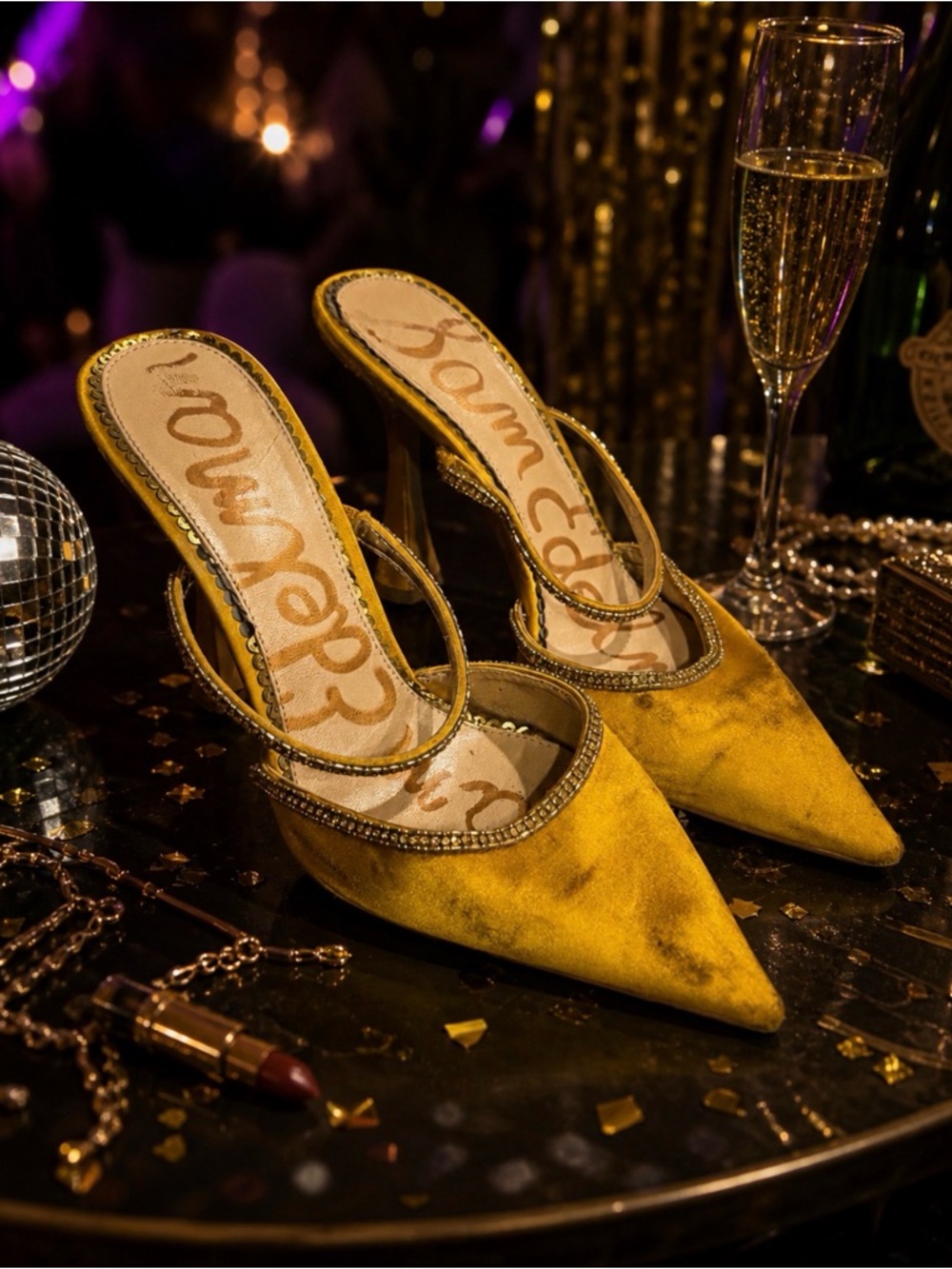 Sam Edelman Gold satin  Pointed-Toe Augustine Slingback Mules size 8.5